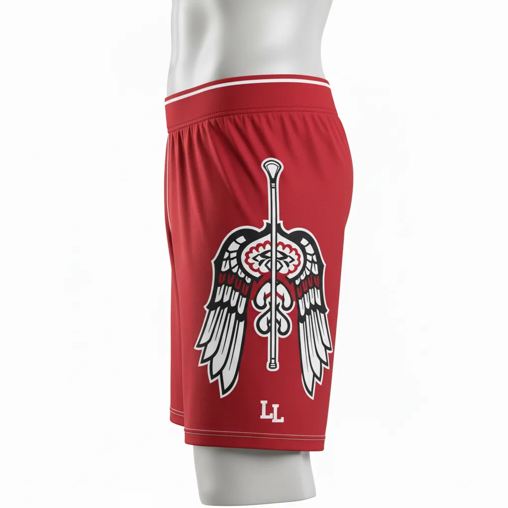 Custom Lacrosse Compression Shorts - Red, White - Cardinal Thunderbird Spirit - Back View - Kinexa Sportswear