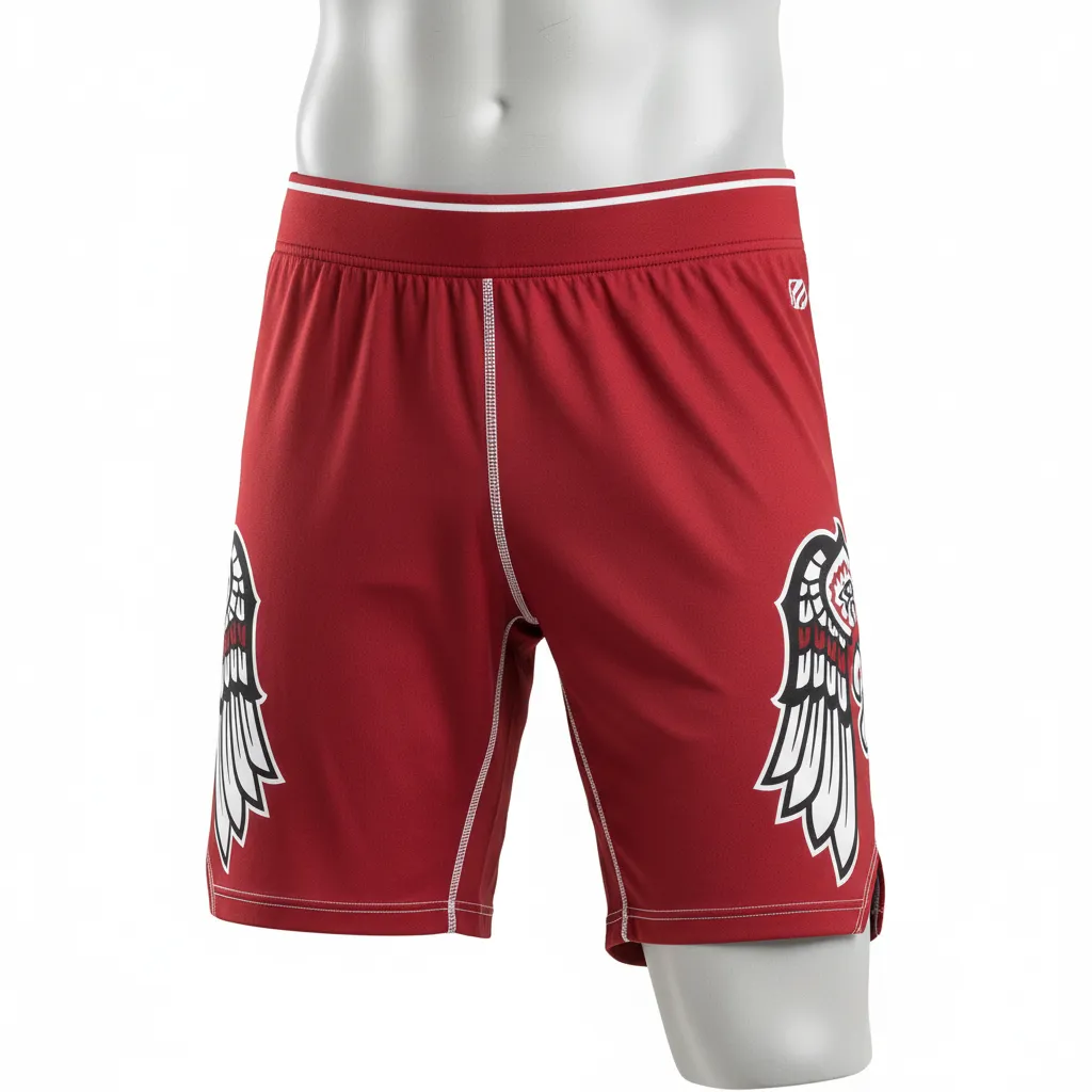 Custom Lacrosse Compression Shorts - Red, White - Cardinal Thunderbird Spirit - Front View - Kinexa Sportswear
