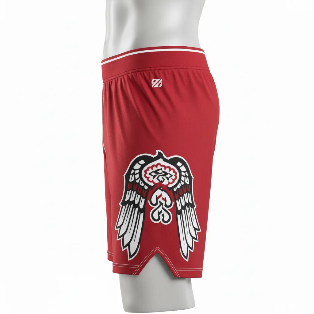 Custom Lacrosse Compression Shorts - Red, White - Cardinal Thunderbird Spirit - Side View - Kinexa Sportswear