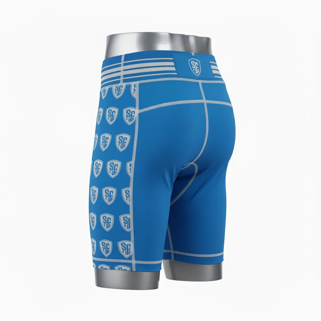 Custom Lacrosse Compression Shorts - Blue, White, Blue - Carolina Tar Heel - Back View - Kinexa Sportswear