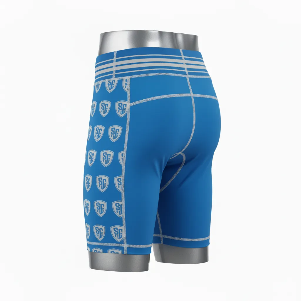 Custom Lacrosse Compression Shorts - Blue, White, Blue - Carolina Tar Heel - Side View - Kinexa Sportswear