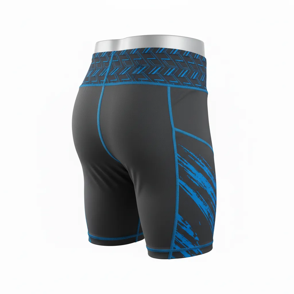 Custom Lacrosse Compression Shorts - Blue - Charcoal Electric Cleat Marks Trail - Back View - Kinexa Sportswear