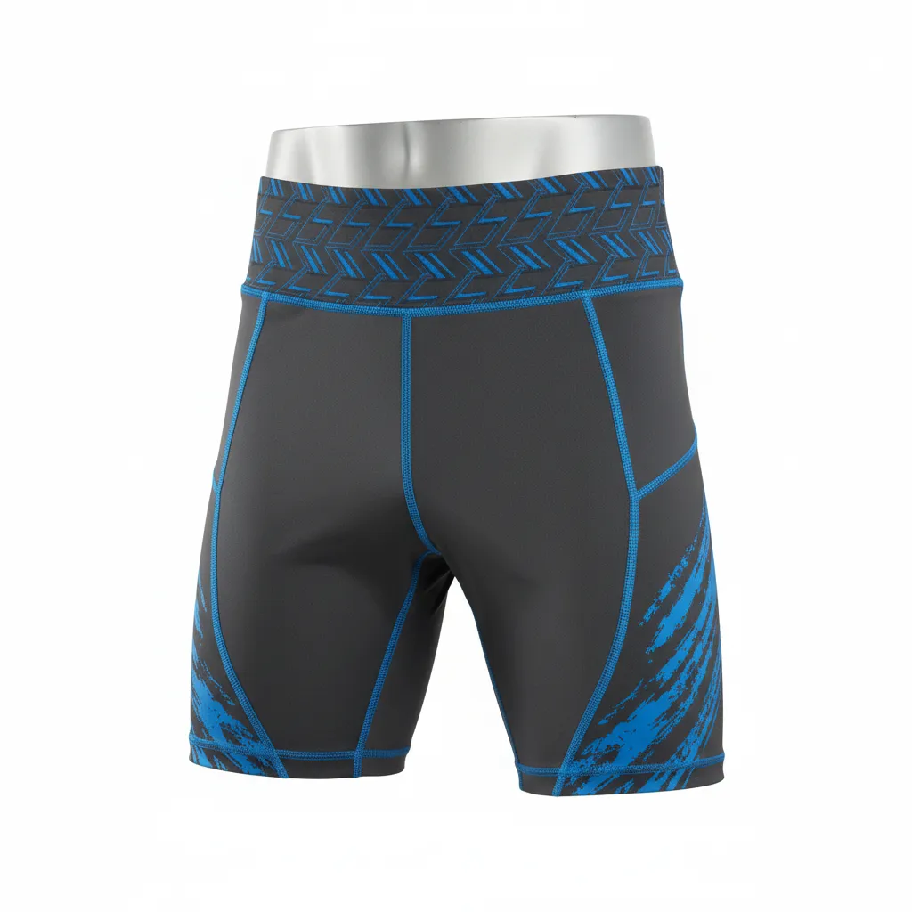 Custom Lacrosse Compression Shorts - Blue - Charcoal Electric Cleat Marks Trail - Front View - Kinexa Sportswear
