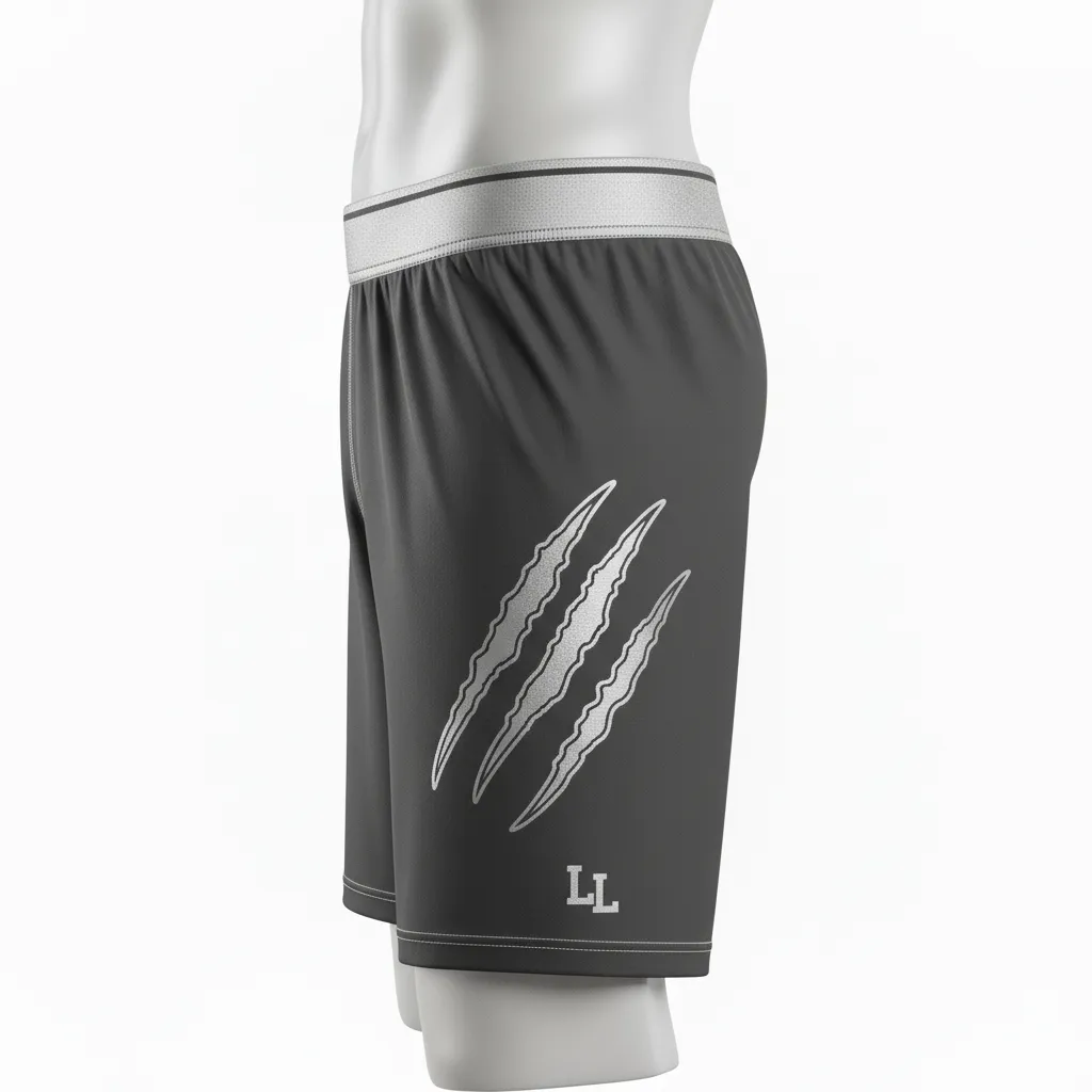 Custom Lacrosse Compression Shorts - Grey, Silver - Charcoal Wolf Pack Hunt - Front View - Kinexa Sportswear