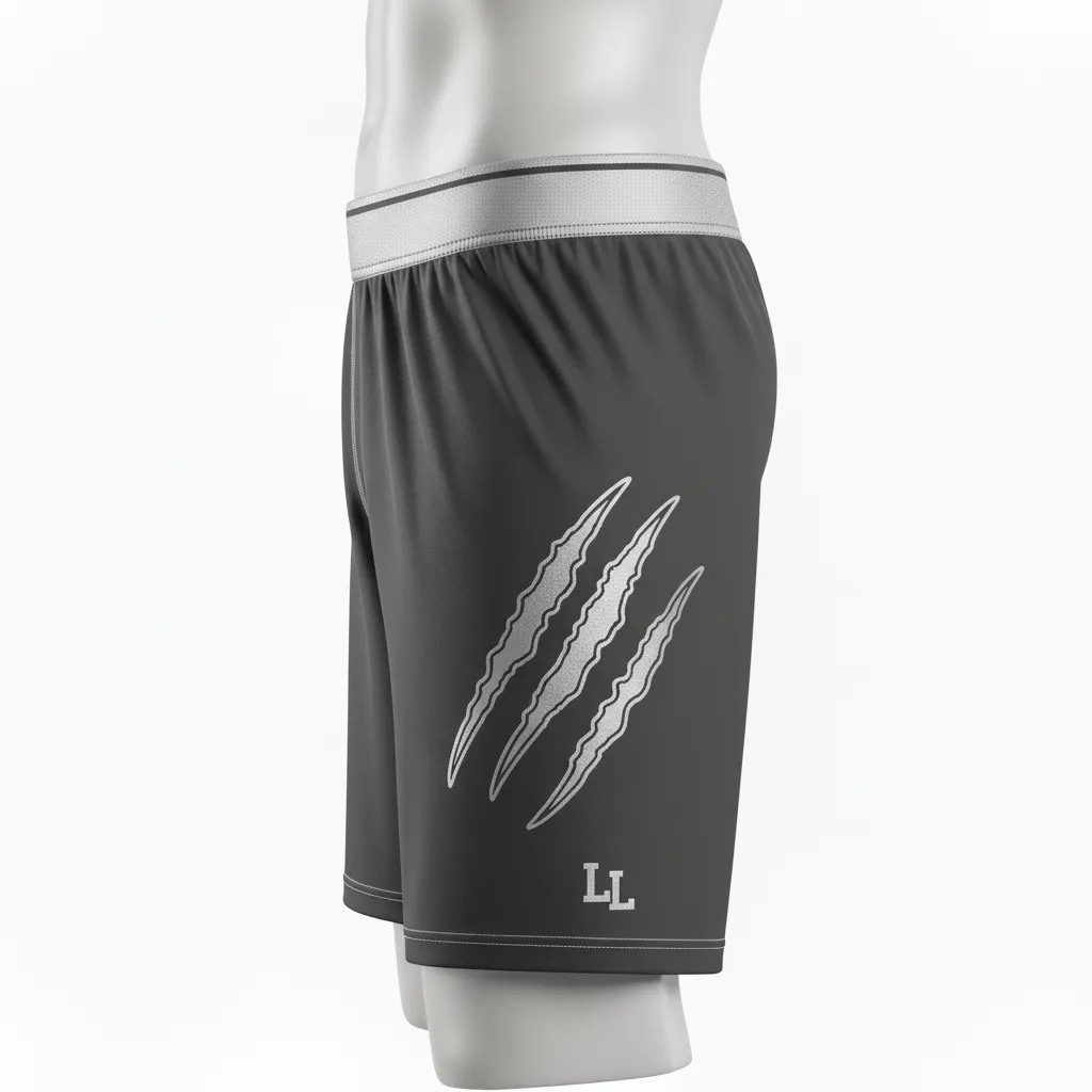 Custom Lacrosse Compression Shorts - Grey, Silver - Charcoal Wolf Pack Hunt - Side View - Kinexa Sportswear