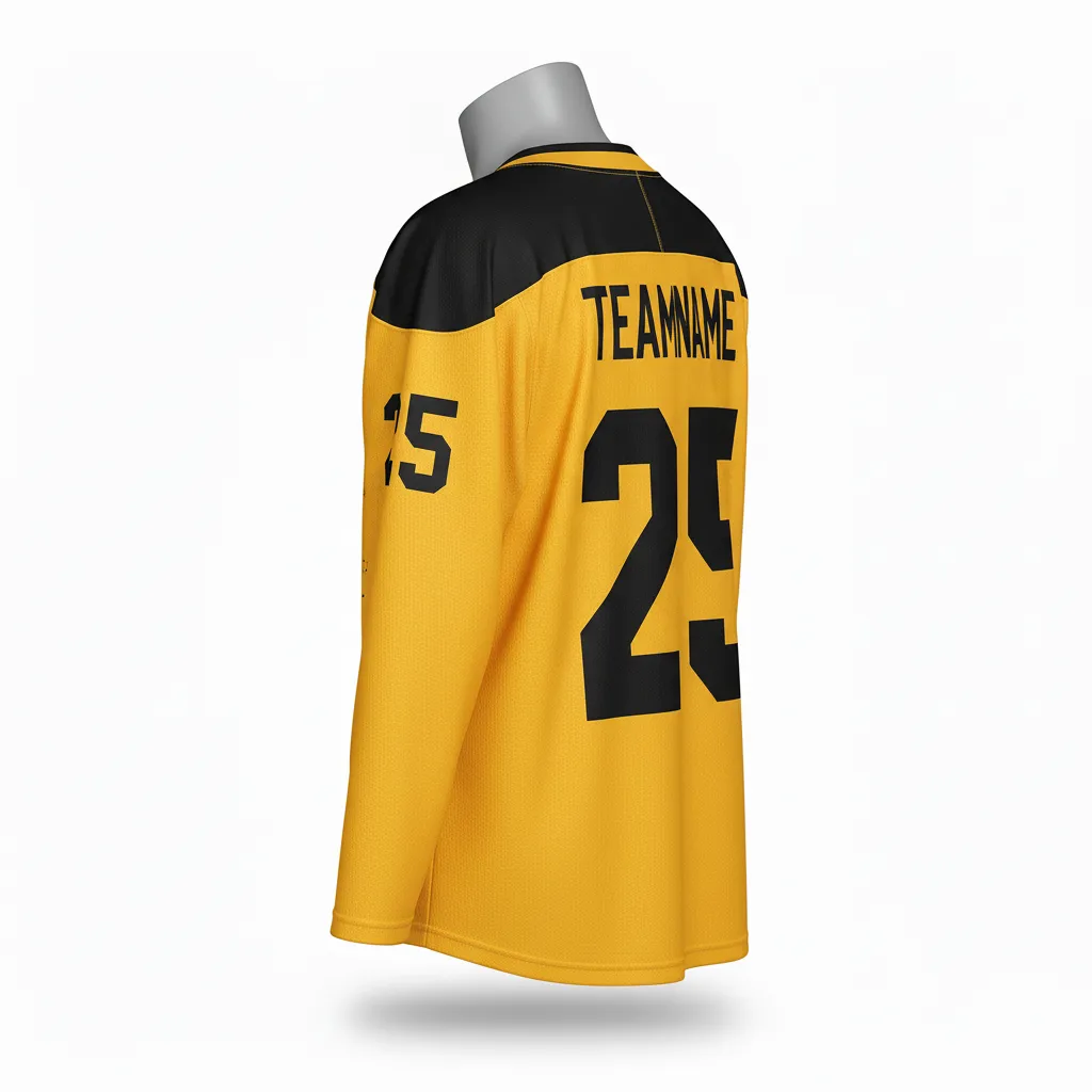 Custom Lacrosse Full Sleeve Lacrosse Jersey - Gold, Black - Box Long Athletic Goal Dust Explosion - Back View - Kinexa Sportswear