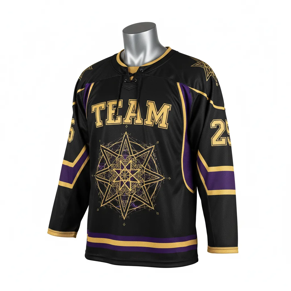 Custom Lacrosse Full Sleeve Lacrosse Jersey - Black, Gold, Purple - Box Long Creator S Game Celestial - Front View - Kinexa Sportswear