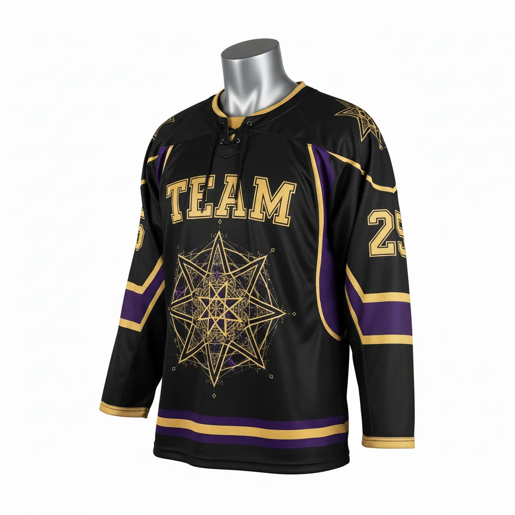 Custom Lacrosse Full Sleeve Lacrosse Jersey - Black, Gold, Purple - Box Long Creator S Game Celestial - Side View - Kinexa Sportswear