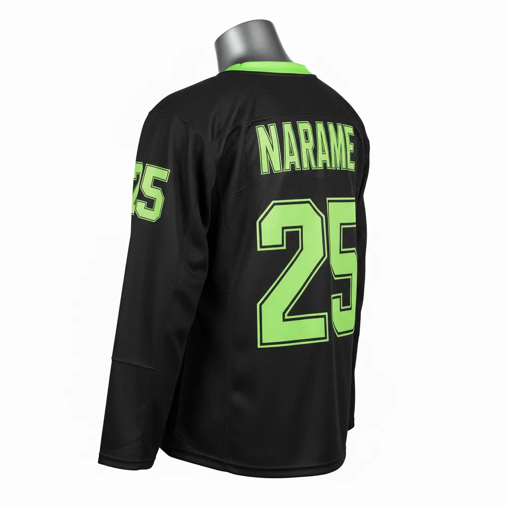 Custom Lacrosse Full Sleeve Lacrosse Jersey - Black, Green - Box Long Neon Serpent Strike - Back View - Kinexa Sportswear