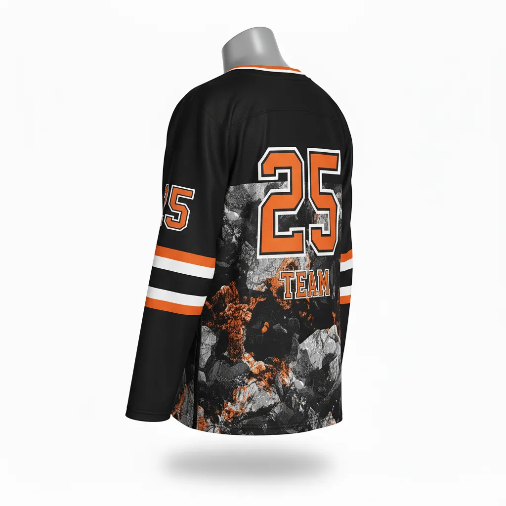 Custom Lacrosse Full Sleeve Lacrosse Jersey - Black, Orange, White - Box Long Toronto Rock - Back View - Kinexa Sportswear