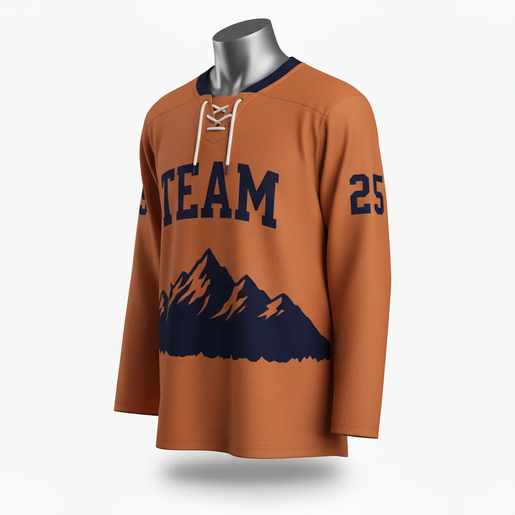 Custom Lacrosse Full Sleeve Lacrosse Jersey - Burnt, Orange, Navy - Box Long Upstate Mountain - Front View - Kinexa Sportswear
