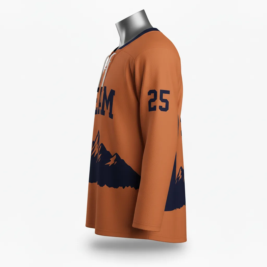 Custom Lacrosse Full Sleeve Lacrosse Jersey - Burnt, Orange, Navy - Box Long Upstate Mountain - Side View - Kinexa Sportswear