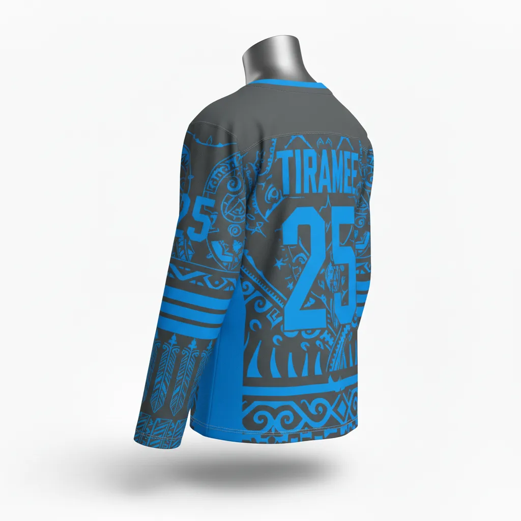 Custom Lacrosse Full Sleeve Lacrosse Jersey - Blue - Box Long Charcoal Electric Vancouver Warriors - Back View - Kinexa Sportswear