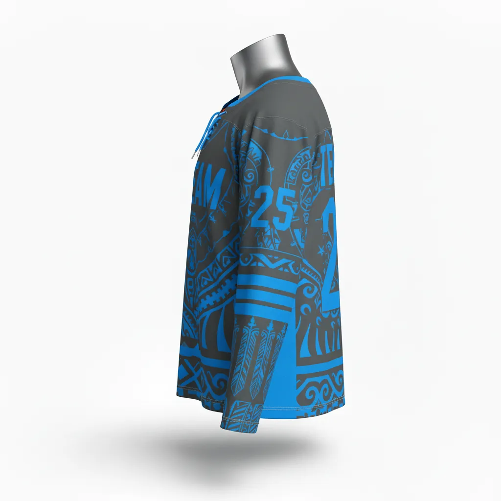 Custom Lacrosse Full Sleeve Lacrosse Jersey - Blue - Box Long Charcoal Electric Vancouver Warriors - Side View - Kinexa Sportswear