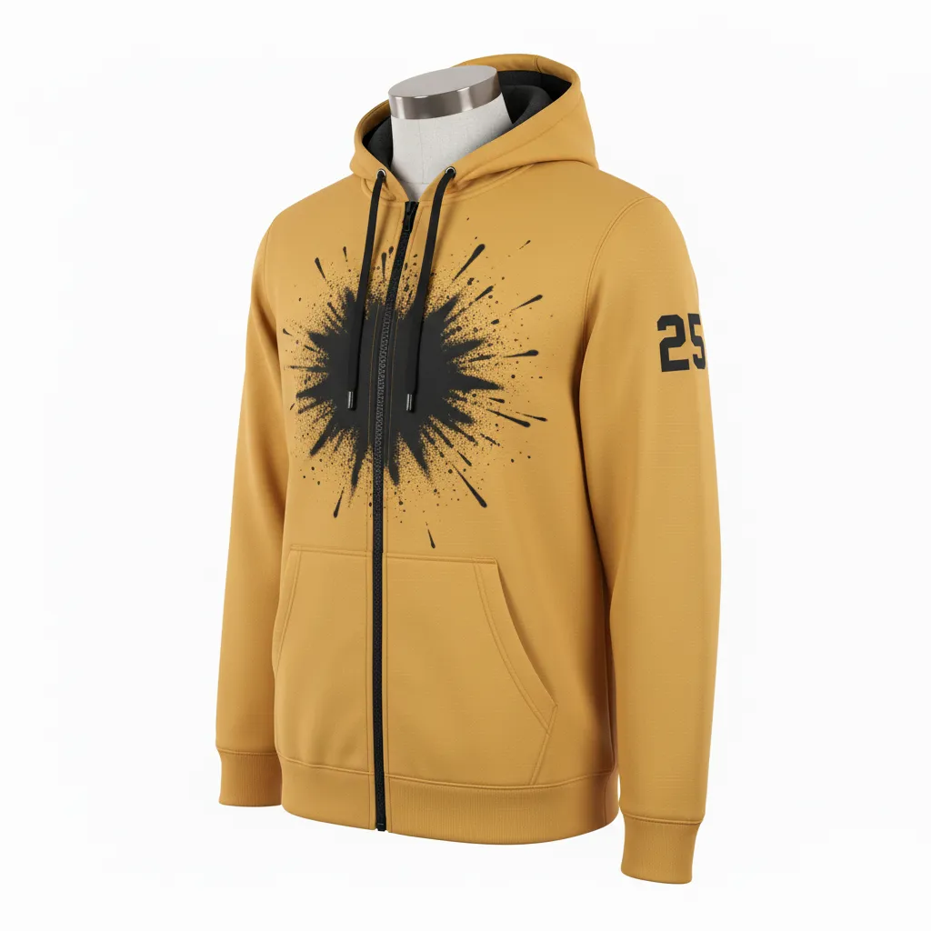 Custom Lacrosse Full Zip Hoodie - Gold, Black - Athletic Goal Dust Explosion - Front View - Kinexa Sportswear
