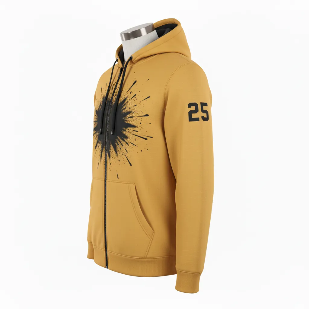 Custom Lacrosse Full Zip Hoodie - Gold, Black - Athletic Goal Dust Explosion - Side View - Kinexa Sportswear