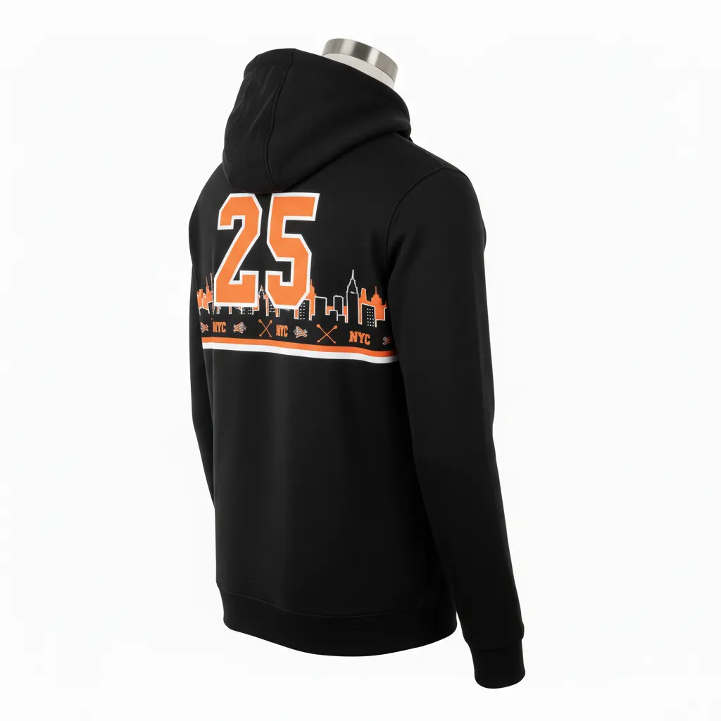 Custom Lacrosse Full Zip Hoodie - Black, Orange, White - Long Island Strong - Back View - Kinexa Sportswear