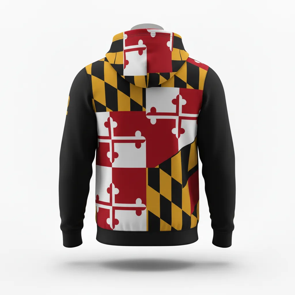 Custom Lacrosse Full Zip Hoodie - Black, Red, Gold - Maryland Pride - Back View - Kinexa Sportswear