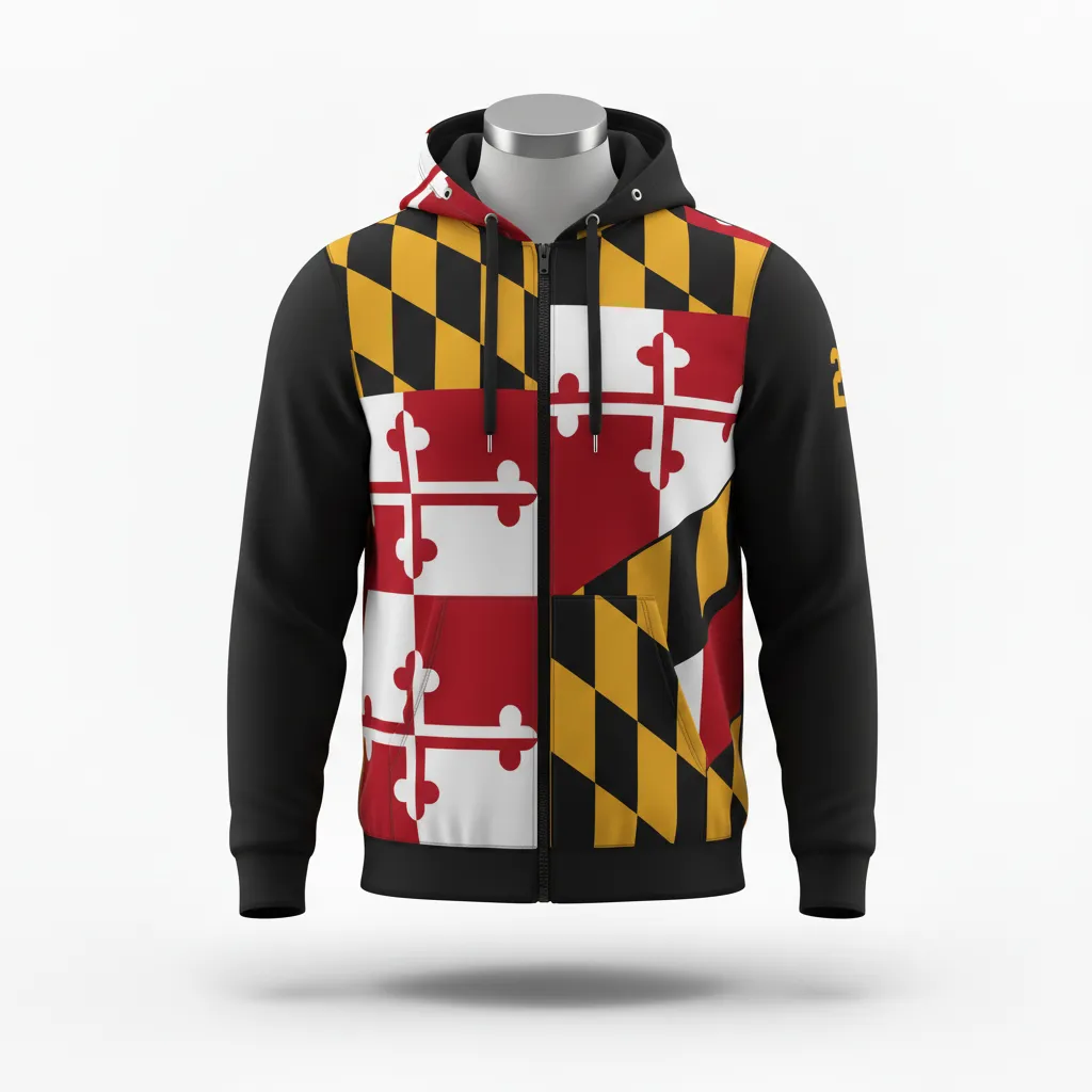 Custom Lacrosse Full Zip Hoodie - Black, Red, Gold - Maryland Pride - Side View - Kinexa Sportswear