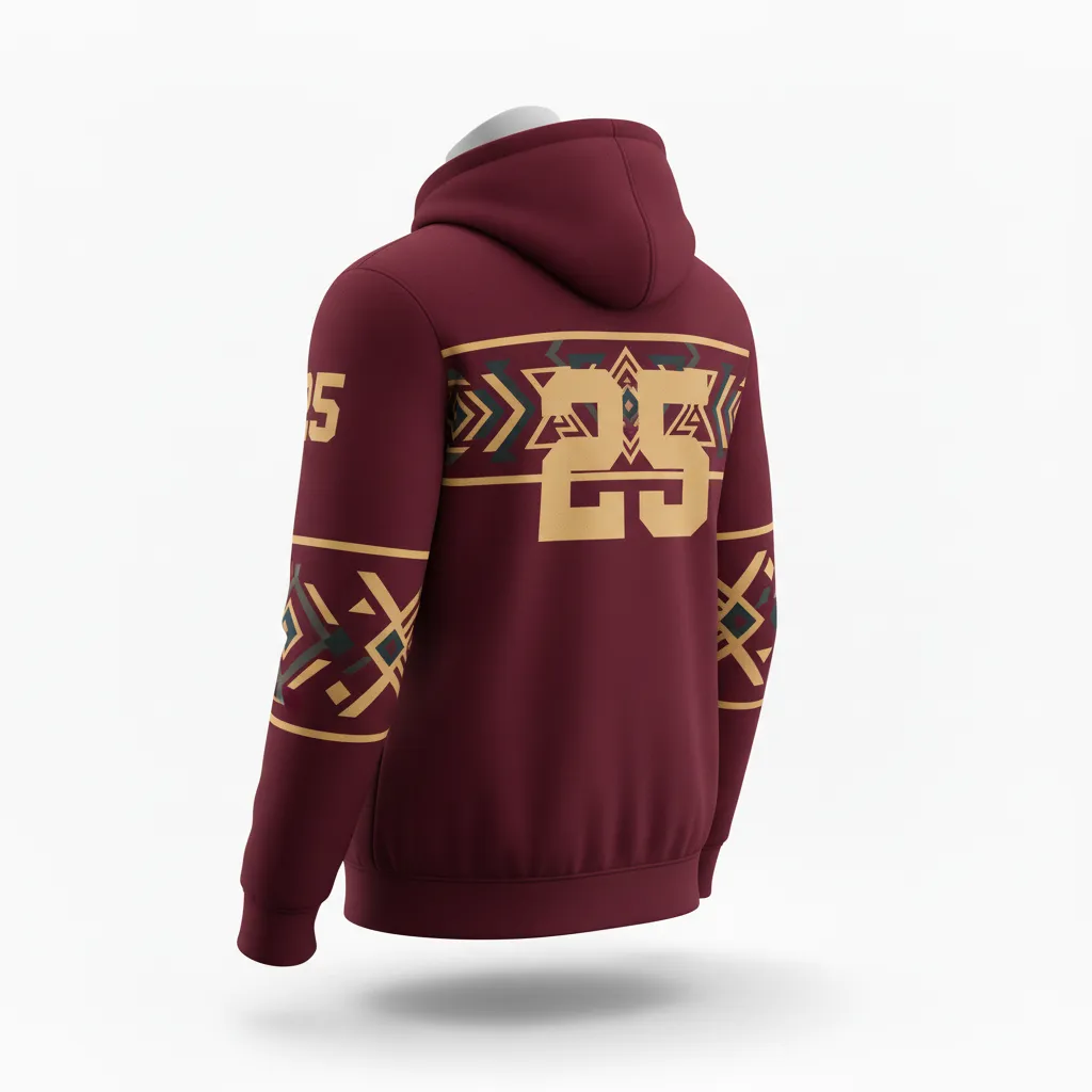 Custom Lacrosse Full Zip Hoodie - Burgundy, Gold - Vegas Tribal Clash - Back View - Kinexa Sportswear
