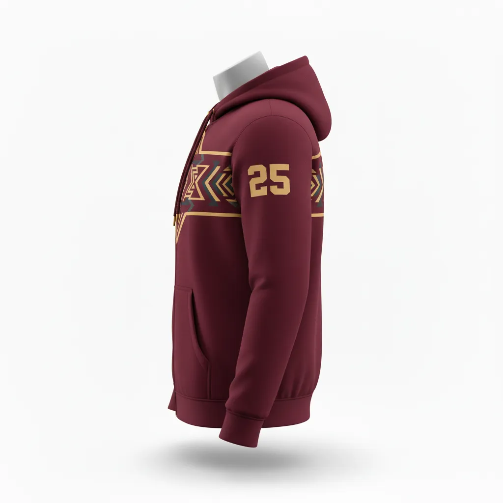 Custom Lacrosse Full Zip Hoodie - Burgundy, Gold - Vegas Tribal Clash - Side View - Kinexa Sportswear