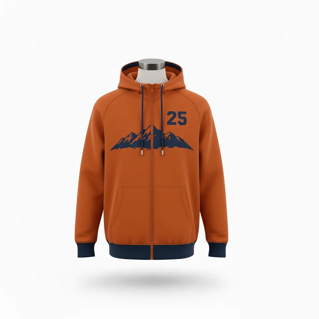 Custom Lacrosse Full Zip Hoodie - Burnt, Orange, Navy - Upstate Mountain - Front View - Kinexa Sportswear