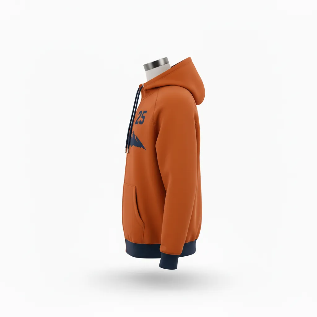 Custom Lacrosse Full Zip Hoodie - Burnt, Orange, Navy - Upstate Mountain - Side View - Kinexa Sportswear