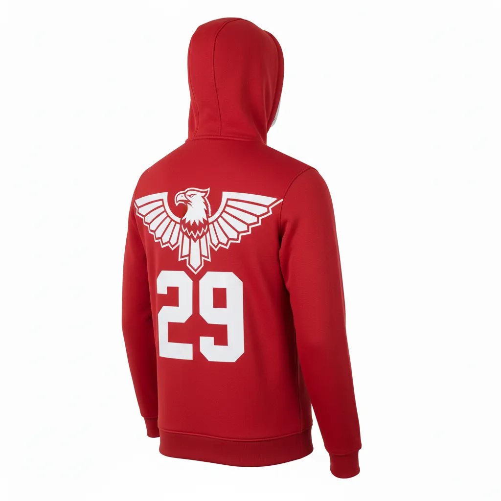 Custom Lacrosse Full Zip Hoodie - Red, White - Cardinal Thunderbird Spirit - Back View - Kinexa Sportswear