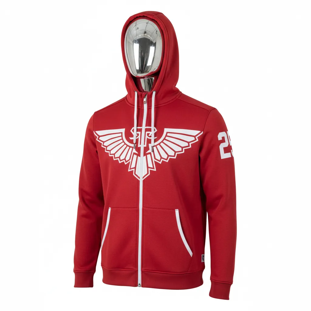 Custom Lacrosse Full Zip Hoodie - Red, White - Cardinal Thunderbird Spirit - Front View - Kinexa Sportswear