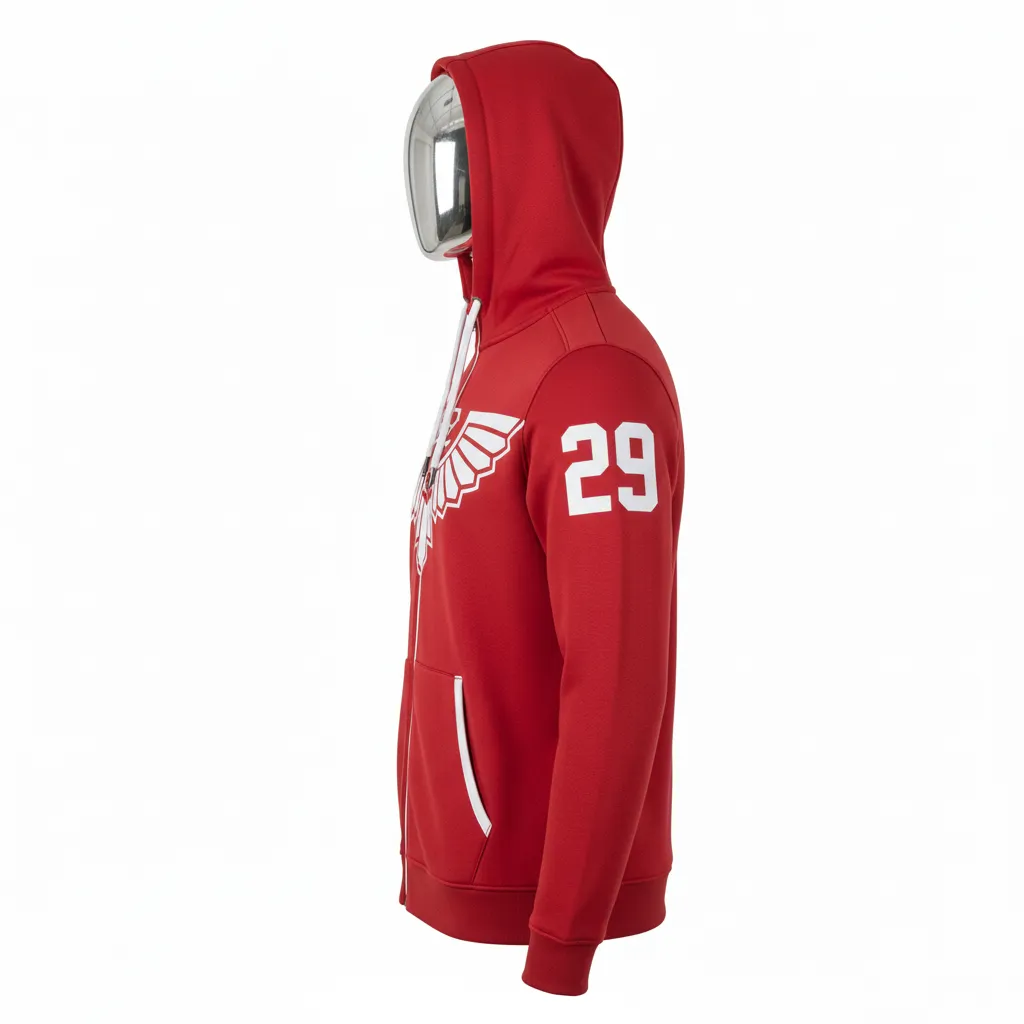 Custom Lacrosse Full Zip Hoodie - Red, White - Cardinal Thunderbird Spirit - Side View - Kinexa Sportswear