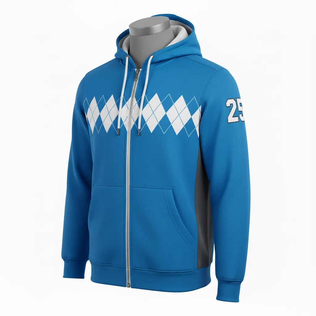 Custom Lacrosse Full Zip Hoodie - Blue, White, Blue - Carolina Tar Heel - Front View - Kinexa Sportswear
