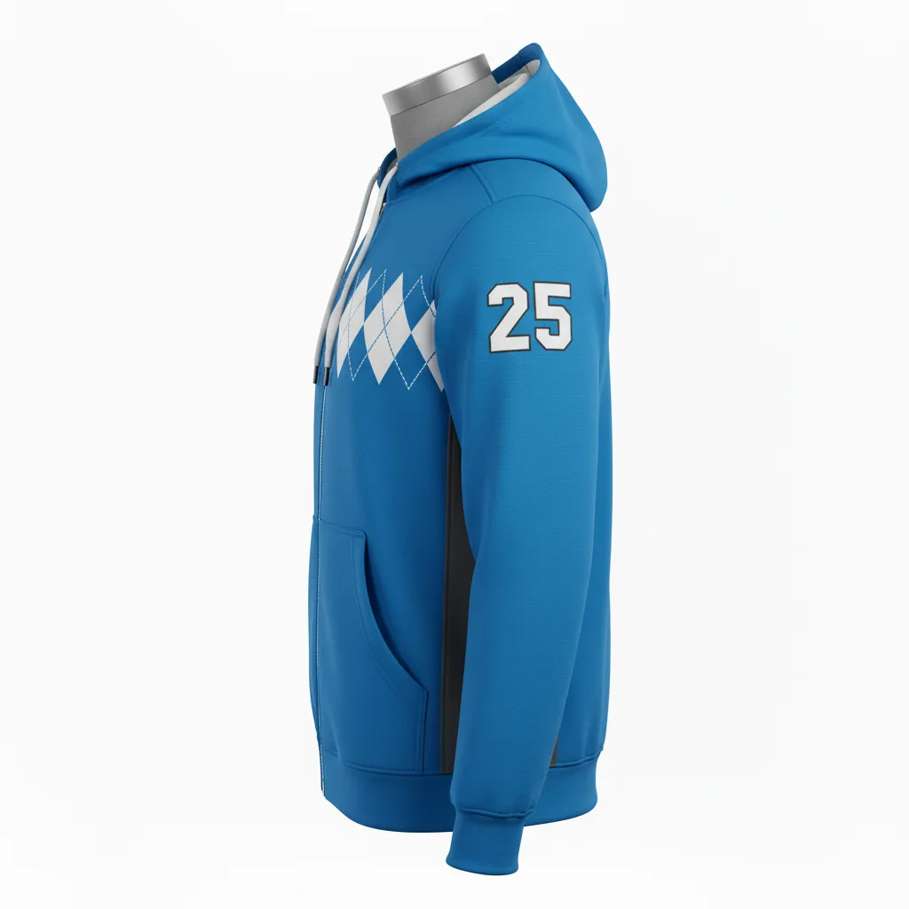 Custom Lacrosse Full Zip Hoodie - Blue, White, Blue - Carolina Tar Heel - Side View - Kinexa Sportswear