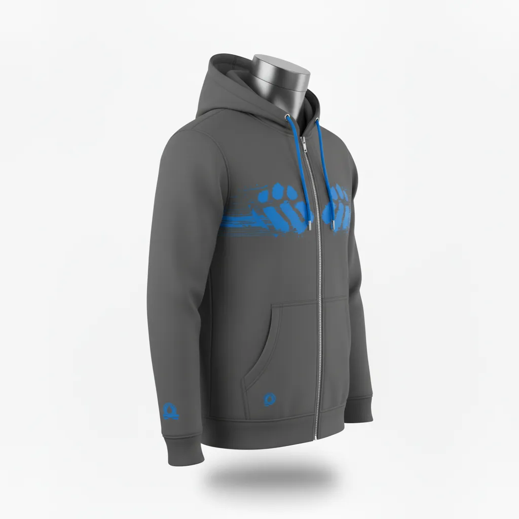 Custom Lacrosse Full Zip Hoodie - Blue - Charcoal Electric Cleat Marks Trail - Side View - Kinexa Sportswear