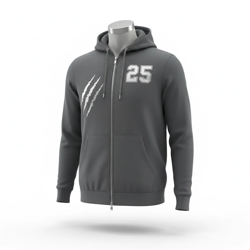 Custom Lacrosse Full Zip Hoodie - Grey, Silver - Charcoal Wolf Pack Hunt - Front View - Kinexa Sportswear