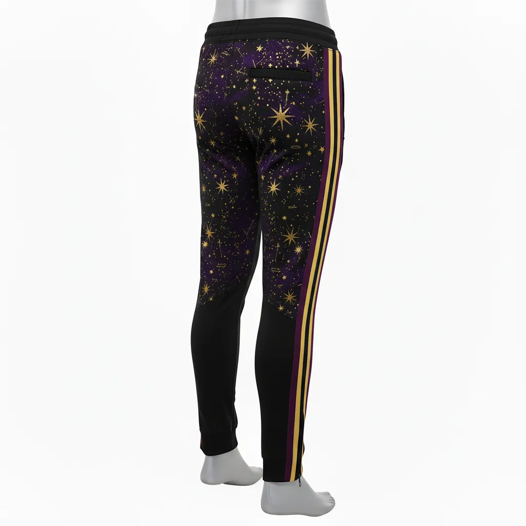 Custom Lacrosse Jogger Pant - Black, Gold, Purple - Creator S Game Celestial - Back View - Kinexa Sportswear