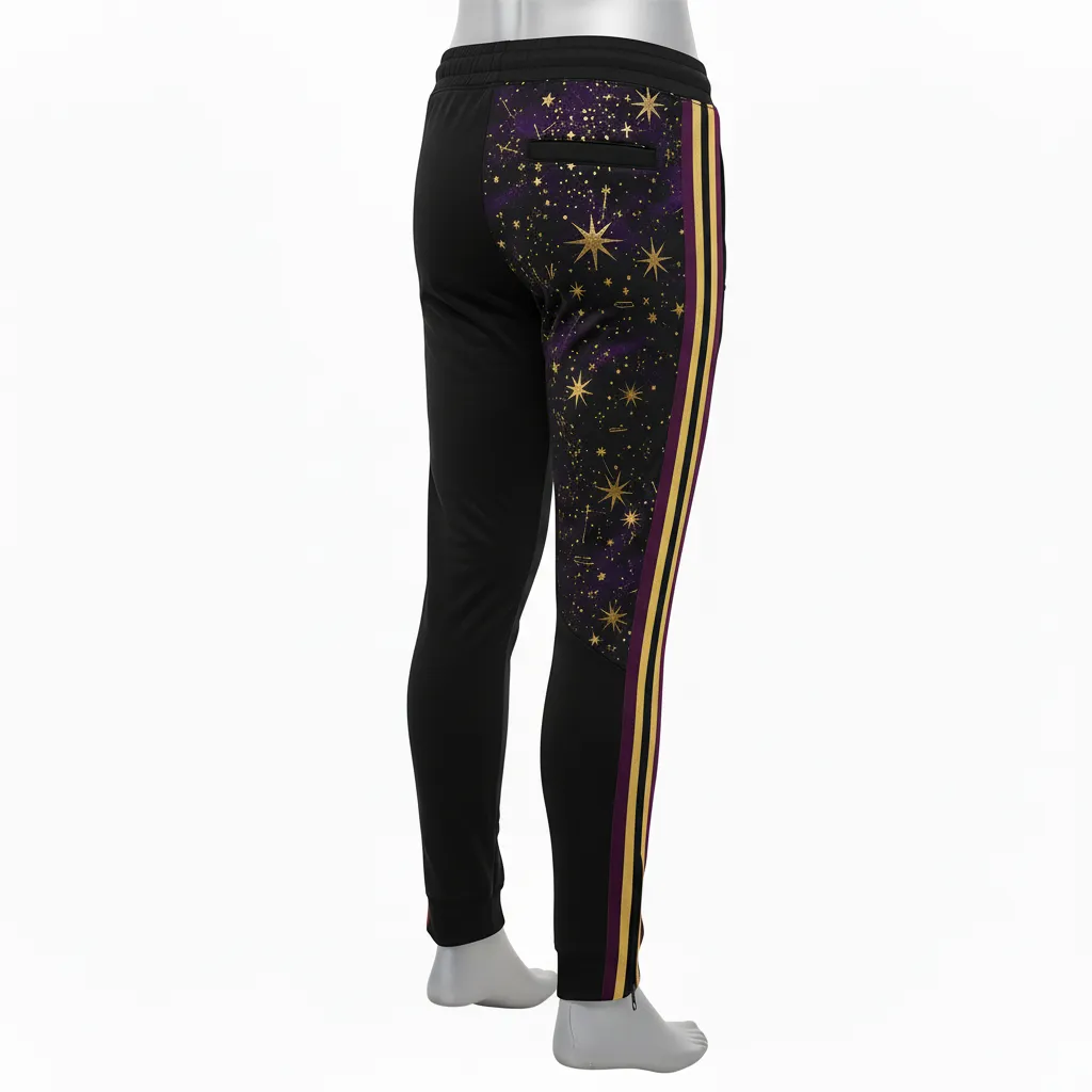 Custom Lacrosse Jogger Pant - Black, Gold, Purple - Creator S Game Celestial - Side View - Kinexa Sportswear