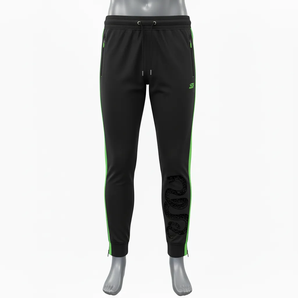 Custom Lacrosse Jogger Pant - Black, Green - Neon Serpent Strike - Front View - Kinexa Sportswear