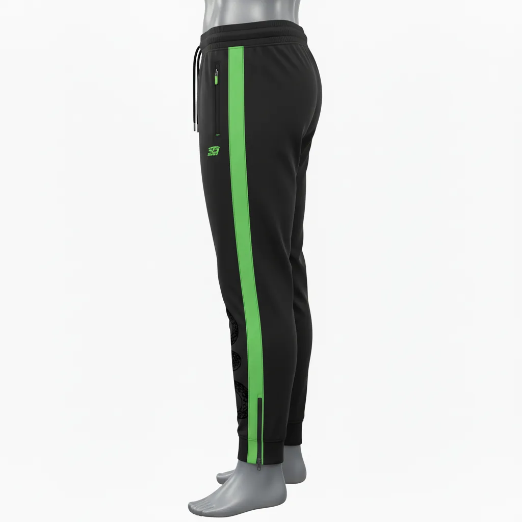 Custom Lacrosse Jogger Pant - Black, Green - Neon Serpent Strike - Side View - Kinexa Sportswear