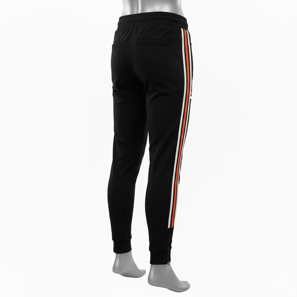 Custom Lacrosse Jogger Pant - Black, Orange, White - Long Island Strong - Back View - Kinexa Sportswear