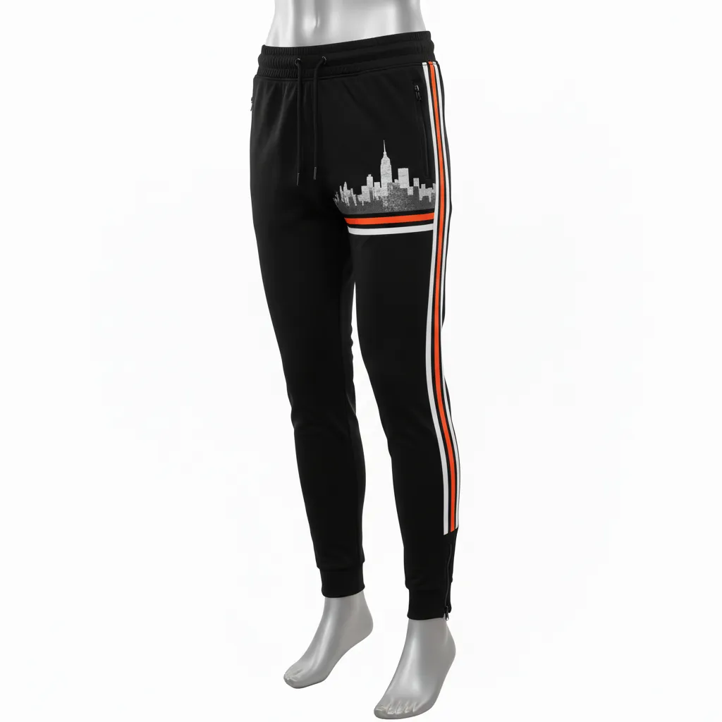 Custom Lacrosse Jogger Pant - Black, Orange, White - Long Island Strong - Front View - Kinexa Sportswear