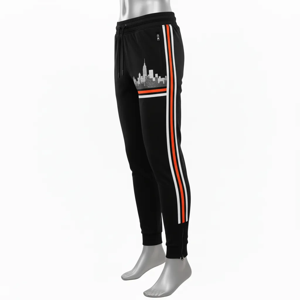 Custom Lacrosse Jogger Pant - Black, Orange, White - Long Island Strong - Side View - Kinexa Sportswear