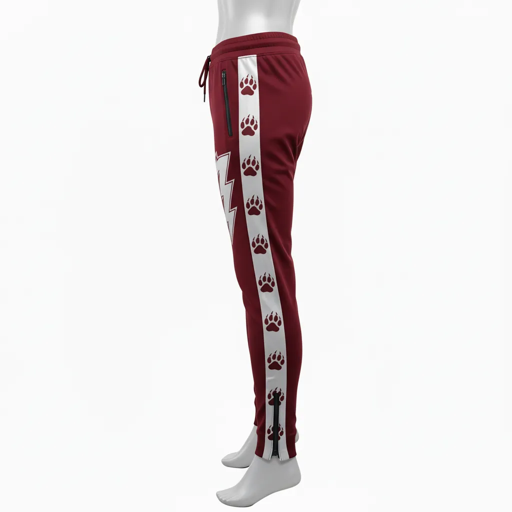 Custom Lacrosse Jogger Pant - Burgundy, Silver - Bear Clan Strength - Side View - Kinexa Sportswear