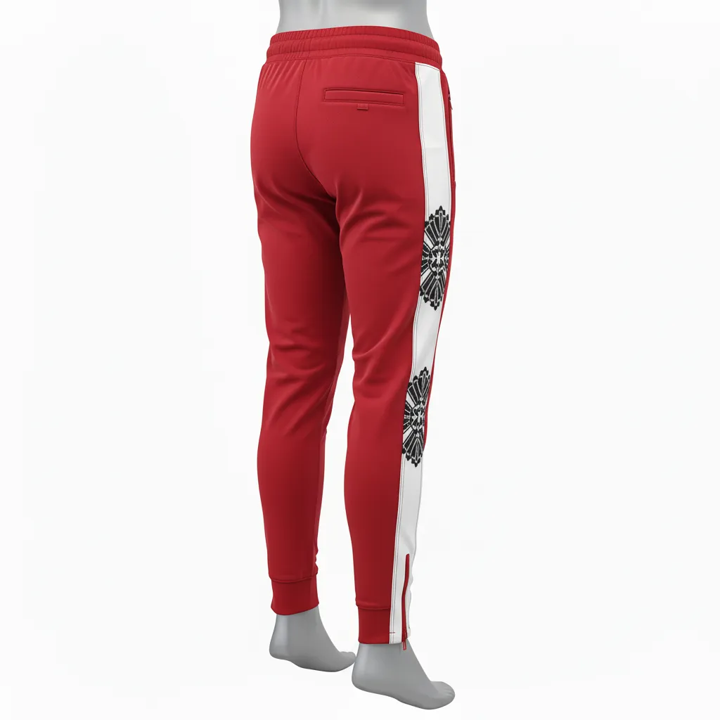 Custom Lacrosse Jogger Pant - Red, White - Cardinal Thunderbird Spirit - Side View - Kinexa Sportswear