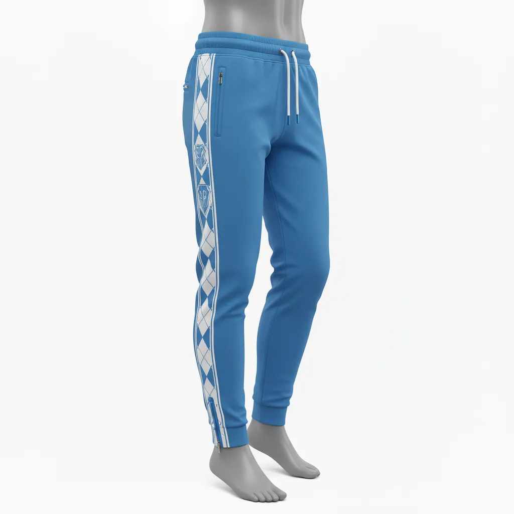 Custom Lacrosse Jogger Pant - Blue, White, Blue - Carolina Tar Heel - Front View - Kinexa Sportswear