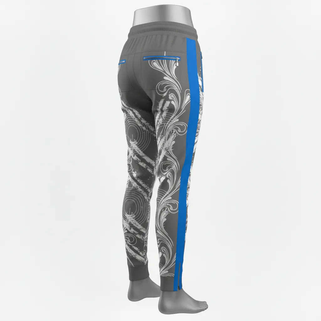 Custom Lacrosse Jogger Pant - Blue - Charcoal Electric Cleat Marks Trail - Back View - Kinexa Sportswear