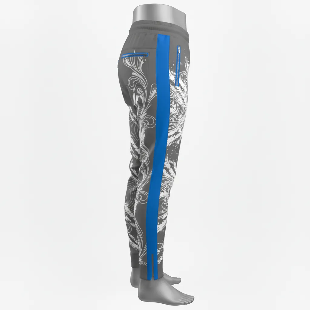 Custom Lacrosse Jogger Pant - Blue - Charcoal Electric Cleat Marks Trail - Side View - Kinexa Sportswear
