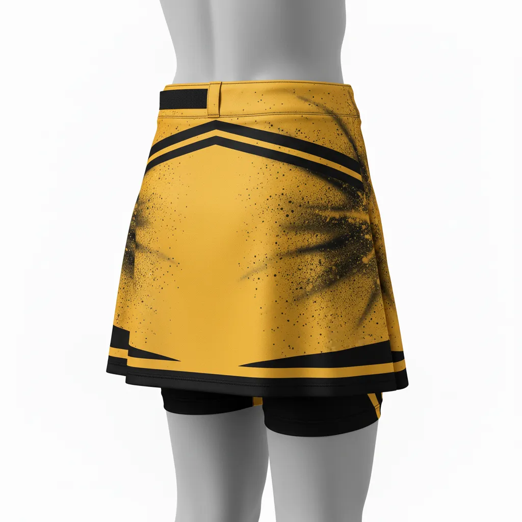 Custom Lacrosse Kilt Skirt - Gold, Black - Womens Athletic Goal Dust Explosion - Back View - Kinexa Sportswear