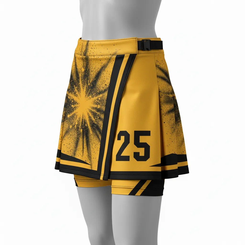 Custom Lacrosse Kilt Skirt - Gold, Black - Womens Athletic Goal Dust Explosion - Side View - Kinexa Sportswear