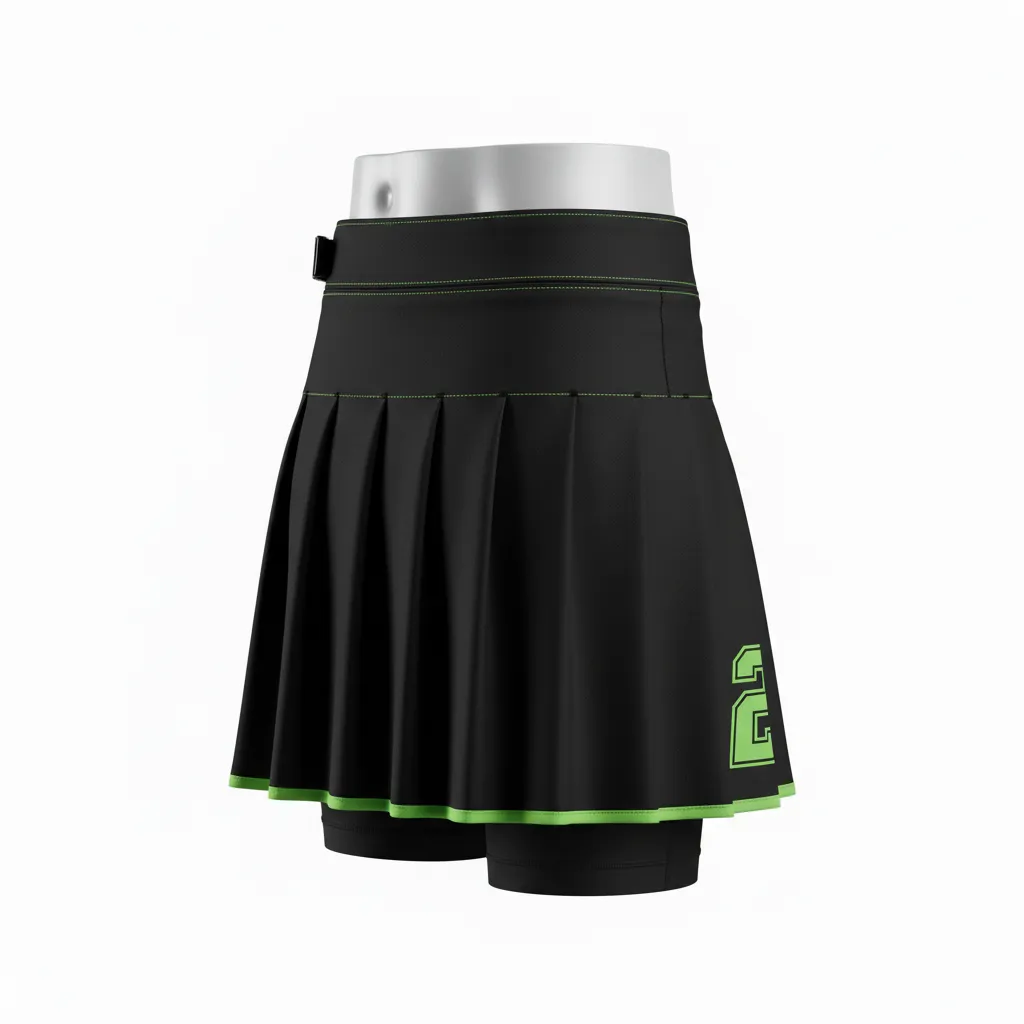 Custom Lacrosse Kilt Skirt - Black, Green - Womens Neon Serpent Strike - Back View - Kinexa Sportswear