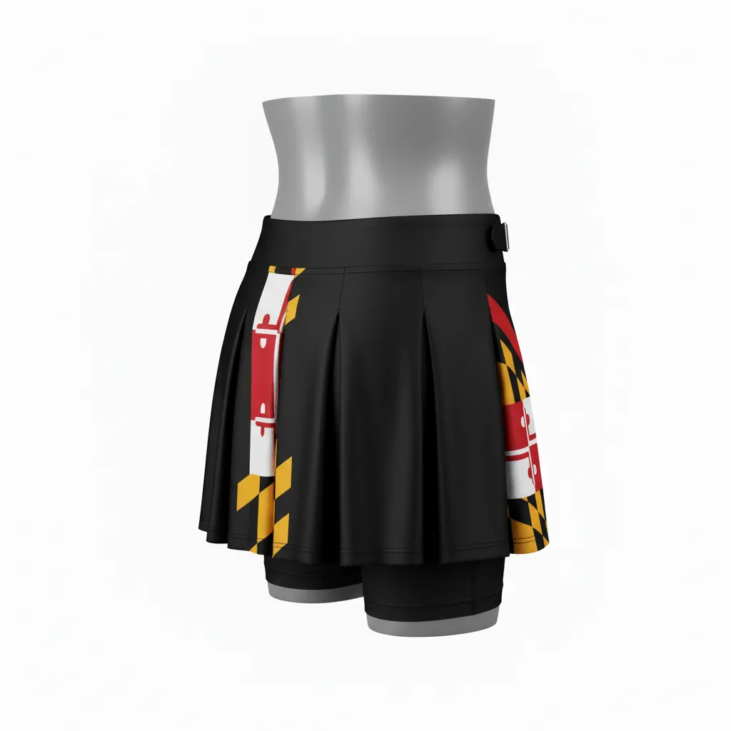 Custom Lacrosse Kilt Skirt - Black, Red, Gold - Womens Maryland Pride - Back View - Kinexa Sportswear